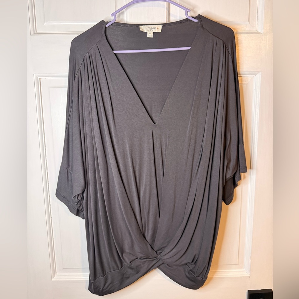 Umgee Gray V-Neck Draped Blouse